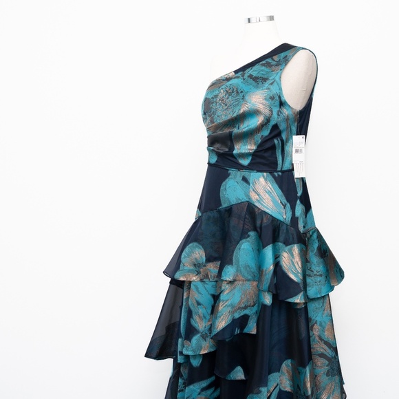 Aidan Mattox -  One-shoulder Jacquard Tiered Ballgown. - Picture 11 of 16